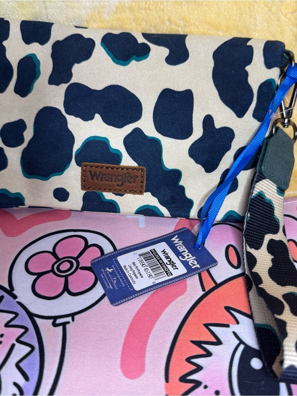Wrangler Navy and Teal Patterned Wristlet Clutch